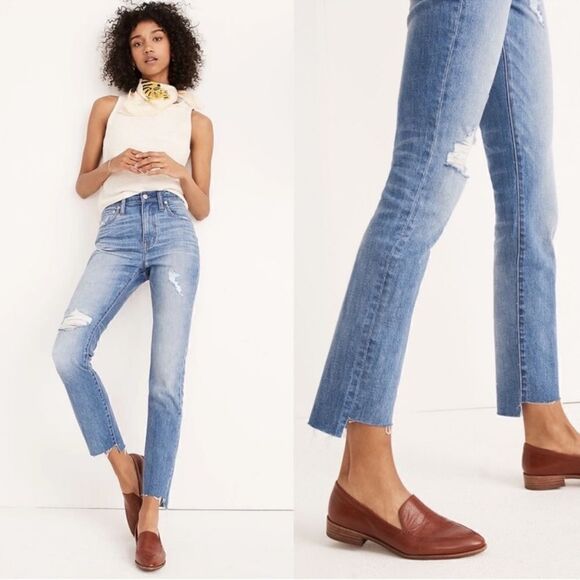 Madewell The High-Rise Slim Boyjean Distressed in Lita Wash: Step-Hem Size 26 - Picture 3 of 14